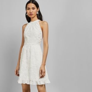 LORENE Halter neck skater embroidery dress